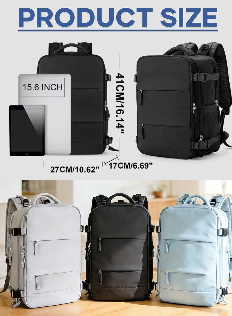 شنطة ظهر للسفر مع أكياس ضغط ومضخة هواء، شنطة ظهر لابتوب 15.6 بوصة مع جيب أحذية ومخرج USB، مقاومة للماء وجيب رطب، شنطة عمل لزيادة سعة الملابس، أسود - Image 4